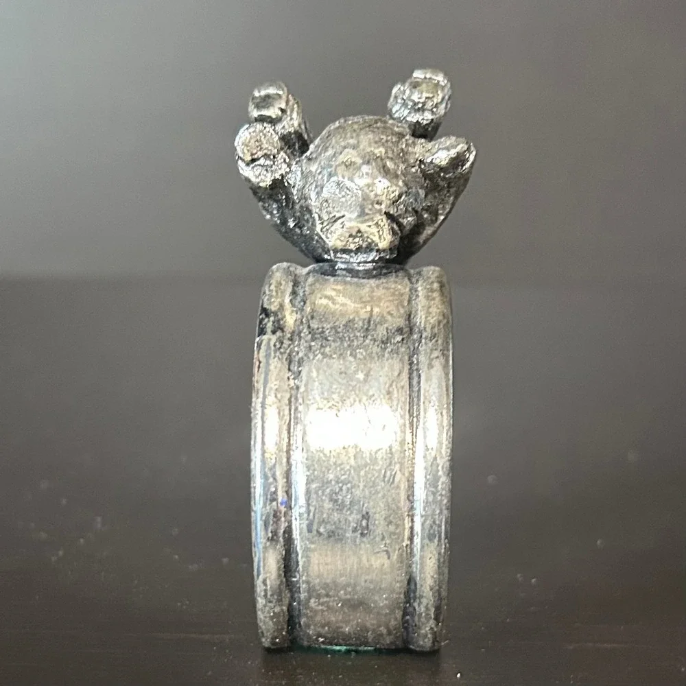 Hudson Walli Pewter Napkin Ring Brutalist Boy Playing Figurine Silver Tone USA